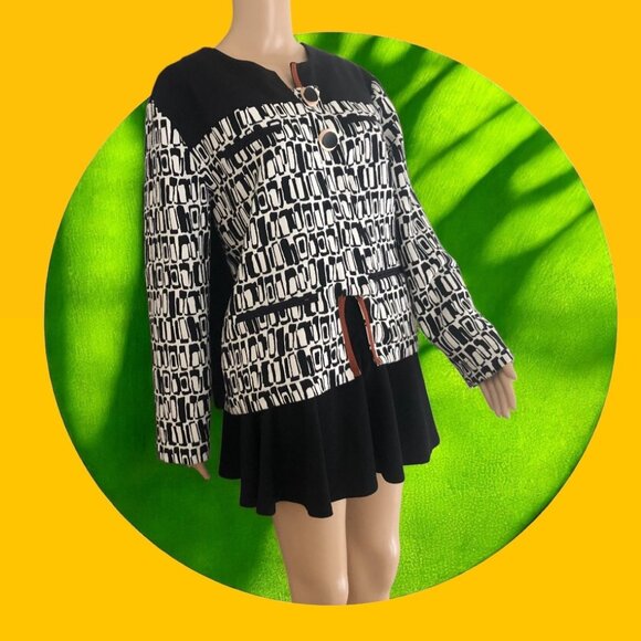 BIANCO NERO Modern Black White Cinnamon Patterned Jacket Excellent Cond Sz XL - Picture 4 of 7
